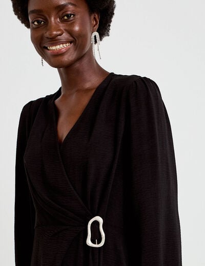 Robe courte &eacute;vas&eacute;e col v manches longues noir femme