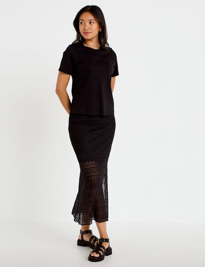 Jupe longue droite en dentelle noir femme