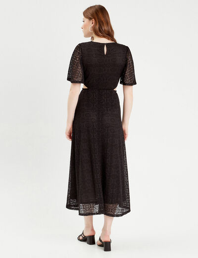 Robe longue évasée dentelle noir femme