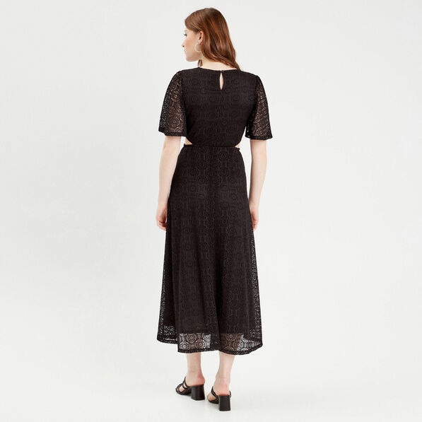 robe longue evasee dentelle noir femme Robe longue évasée dentelle noir femme