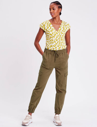 Pantalon cargo slim vert foncé femme