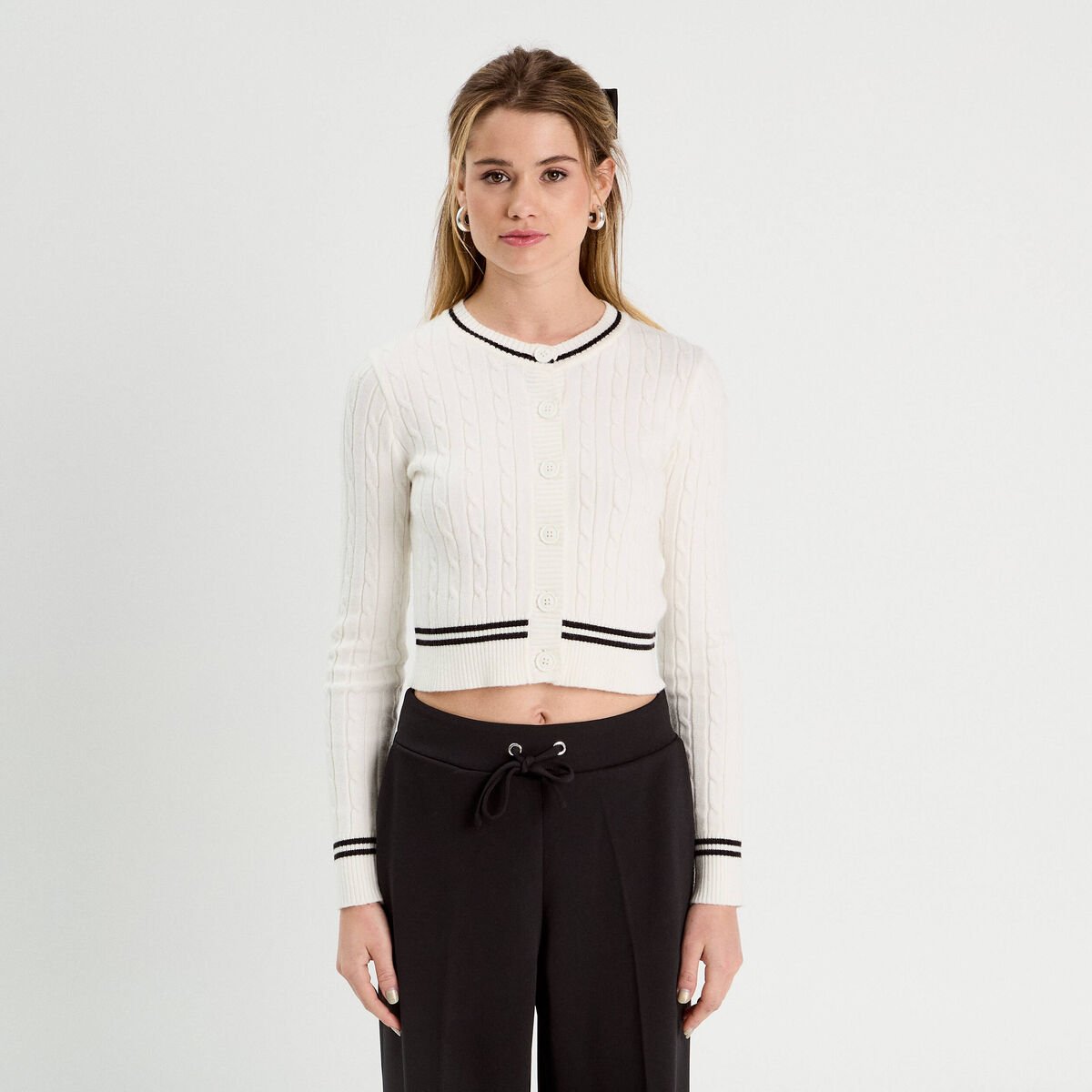 Gilet manches longues ajusté ecru femme