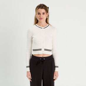 Gilet manches longues ajusté ecru femme