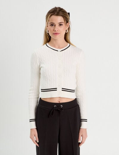 Gilet manches longues ajusté ecru femme