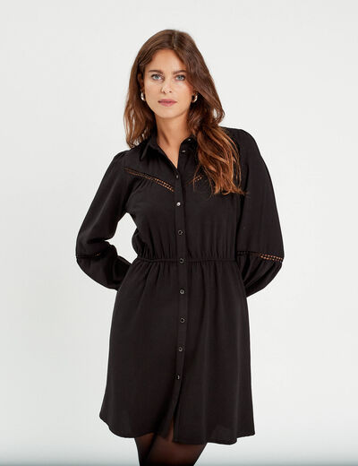 Robe évasée boutonnée noir femme