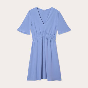 Robe évasée taille élastiquée bleu gris femme