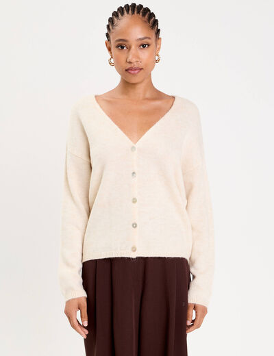 Gilet boutonné avec col en V sable femme