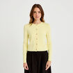 Gilet ajust&eacute; cropped col rond jaune clair femme