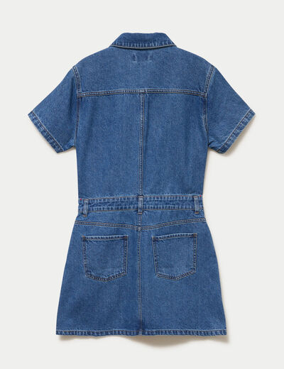 Robe droite courte en jean col chemise denim stone femme