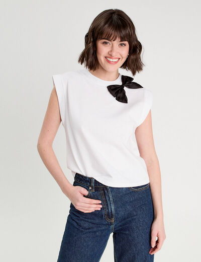 T-shirt détail noeud ecru femme