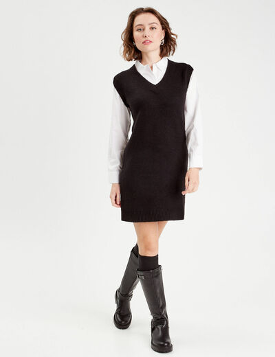 Robe pull droite 2-en-1 noir femme