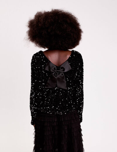 Blouse &agrave; sequins dos nou&eacute; noir femme