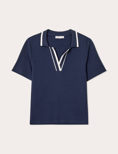 Polo c&ocirc;tel&eacute; manches courtes bleu marine femme