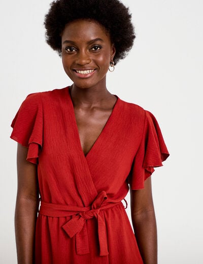 Robe longue &eacute;vas&eacute;e manches courtes orange fonc&eacute; femme