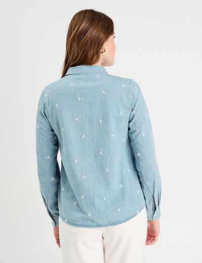 Chemise en jean brodée bleu femme