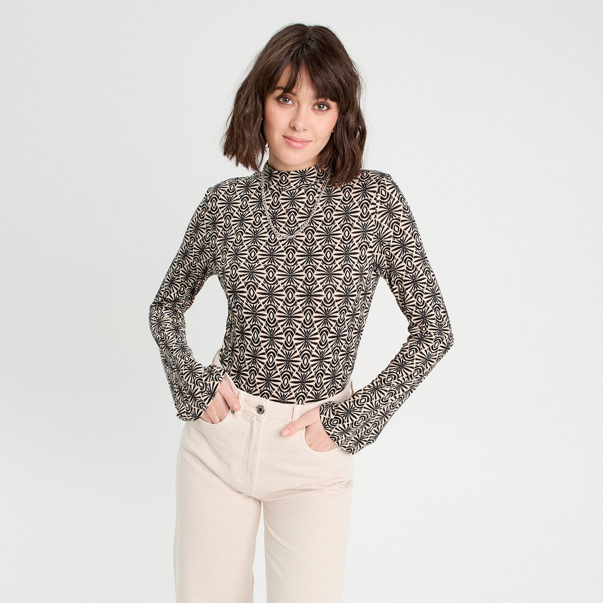 T-shirt col montant noir femme