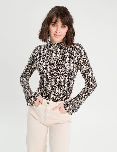 T-shirt col montant noir femme