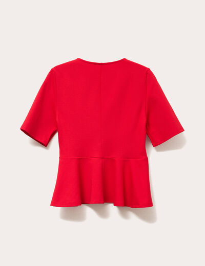 Top cintré col rond manches longues rouge fluo femme