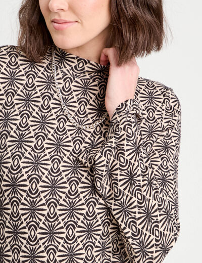 T-shirt col montant noir femme