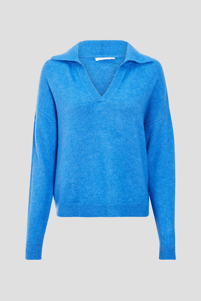 Pull avec col polo bleu femme