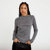T-shirt col b&eacute;nitier manches longues gris fonc&eacute; femme