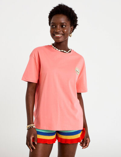 T-shirt oversize manches courtes rose corail femme