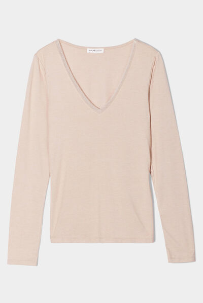 T-shirt thermique col en V sable femme