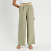 Pantalon large ceinturé contenant du lin vert kaki femme