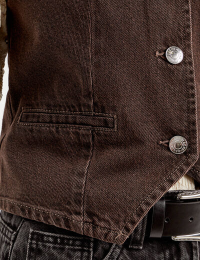 Veston sans manches en jean marron foncé femme