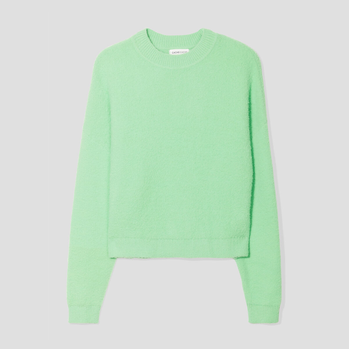 Pull cropped col rond vert femme