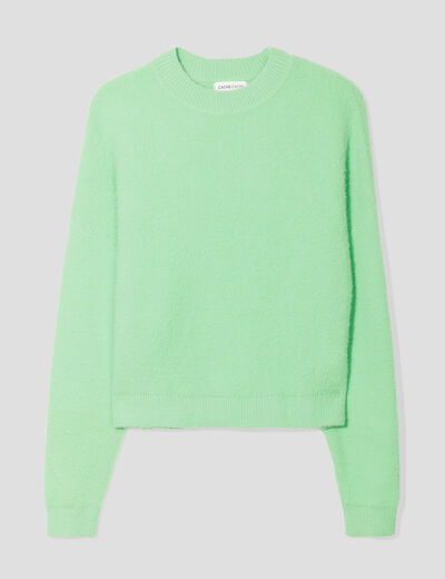 Pull cropped col rond vert femme