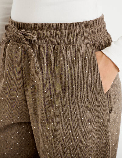 Jogging jegging en maille taupe femme