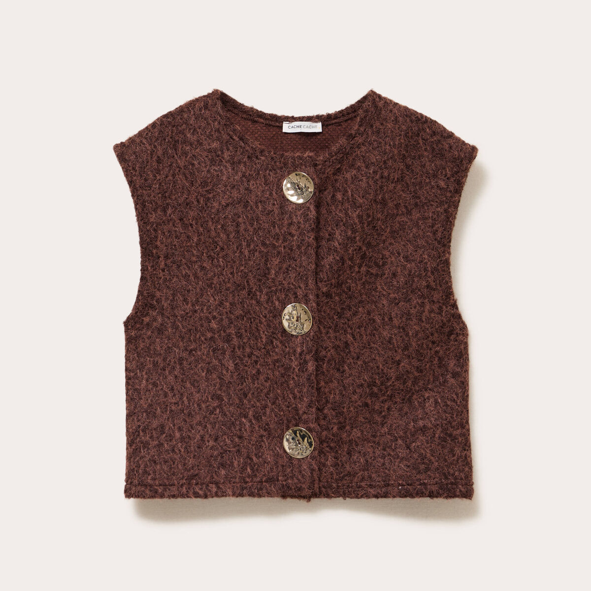 Gilet sans manches effet polaire marron clair femme