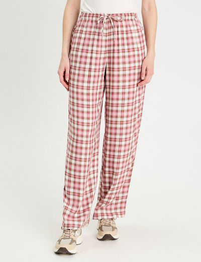 Pantalon large taille haute rose femme