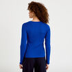T-shirt ajust&eacute; col rond manches longues bleu electrique femme