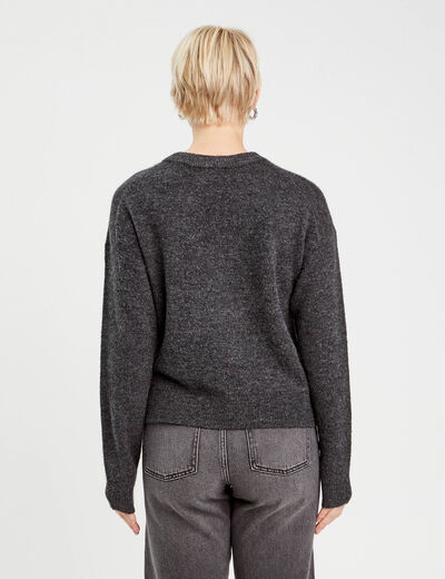 Pull col rond avec perles gris foncé femme