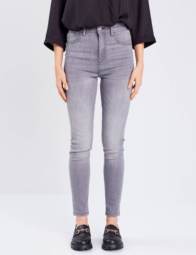 Jeans skinny taille haute denim gris clair femme