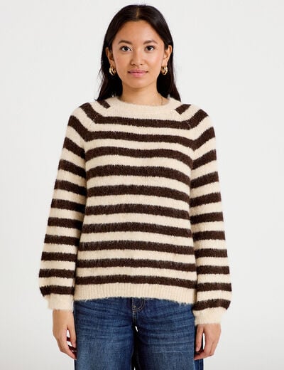 Pull ample col rond manches longues ivoire femme
