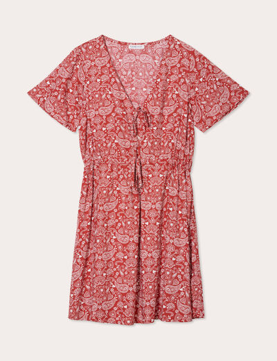 Robe évasée détails noeuds rouge foncé femme