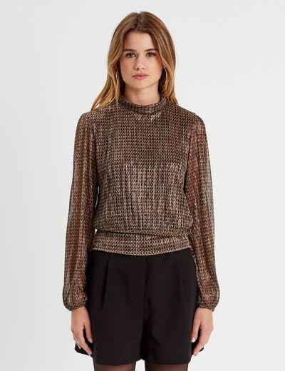 Blouse col montant vert kaki femme