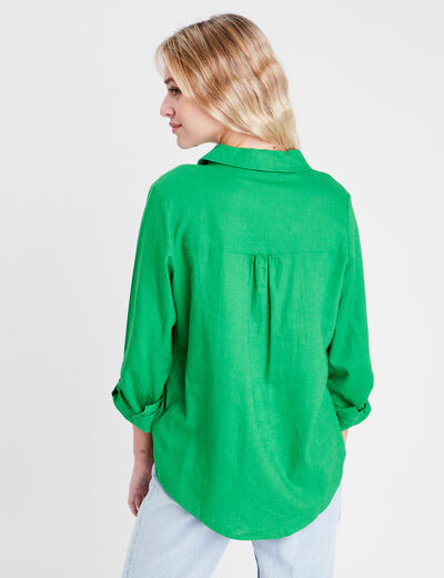 Chemise manches longues contenant du lin vert femme