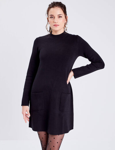 Robe pull droite avec poches noir femme