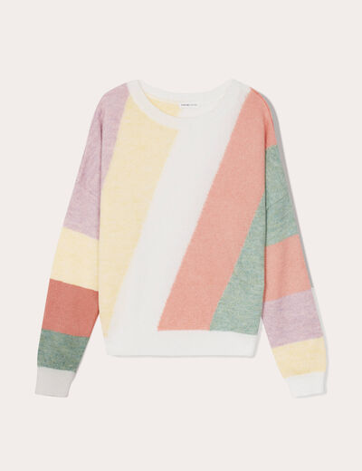 Pull manches longues col rond multicolore femme