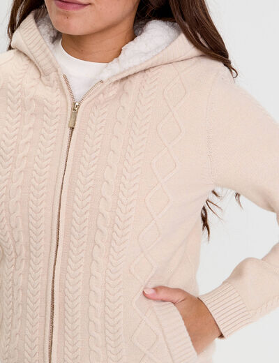 Gilet à capuche zippé beige femme