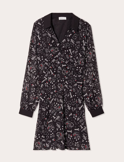 Robe évasée col polo noir femme
