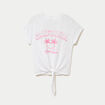 T-shirt droit cropped manches courtes ecru femme