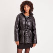 Doudoune ceinturée simili cuir noir femme