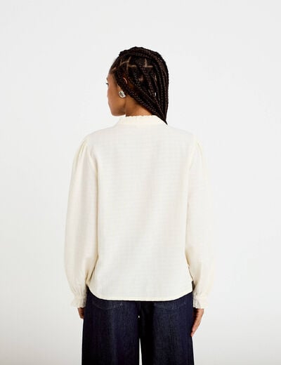 Blouse droite courte col v broderie ivoire femme