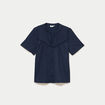Blouse pliss&eacute;e col v manches courtes bleu fonc&eacute; femme