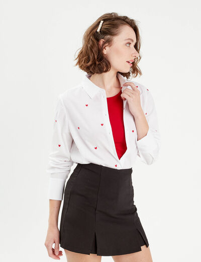 Chemise manches longues brodée blanc femme